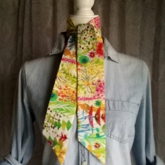 Liberty of London Art Fabric Twilly Scarf Tresco Yellow Bright Colorful Italian - Picture 5 of 14